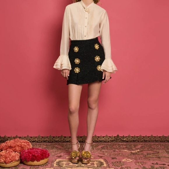 SISTER JANE ZOYA TWEED MINI SKIRT IN COAL BLACK FLORAL